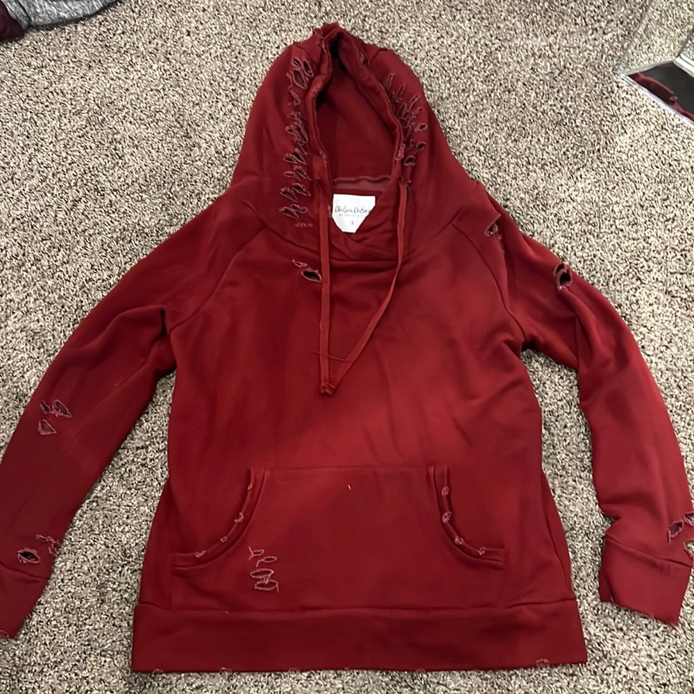 Chelsea Deboer by Lily & Lottie maroon distressed hoodie